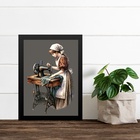 Quadro Decorativo Vintage Costureira Trabalhando 45x34cm Mold