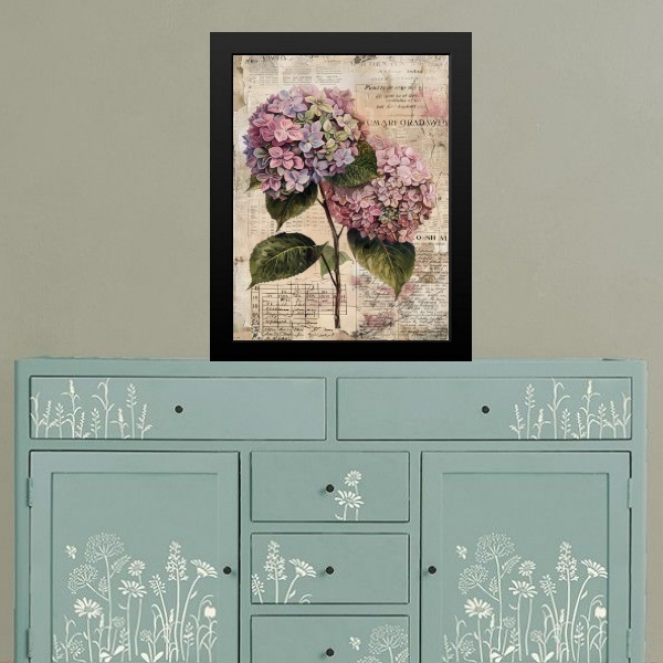 Quadro Decorativo Vintage Flor Hortência 45x34cm - Com Vidro