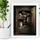 Quadro Decorativo Vintage Gatos No Armário 24x18cm Moldura Br