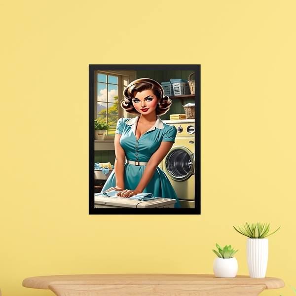 Quadro Decorativo Vintage Lavanderia Pin Up Girl 45x34cm - Co