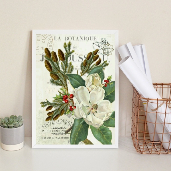 Quadro Decorativo Vintage Magnólia 45x34cm - Com Vidro Moldur