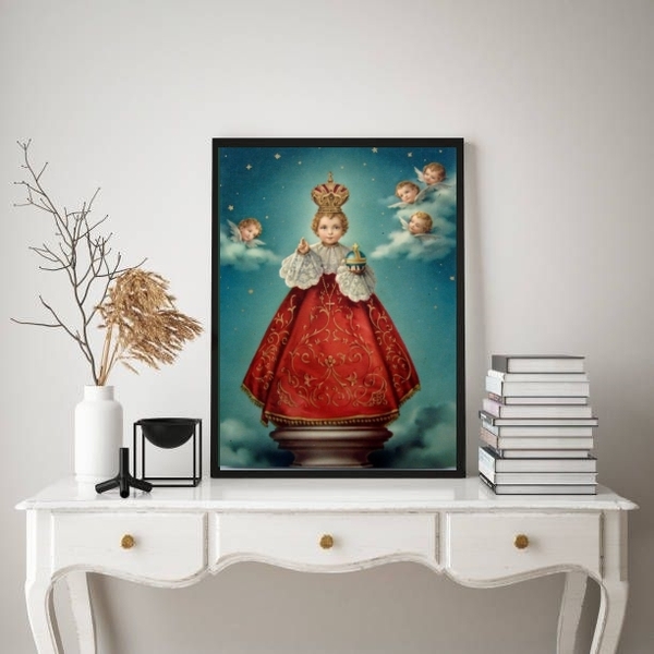 Quadro Decorativo Vintage Menino Jesus De Praga 33x24cm - Com