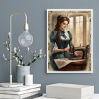 Quadro Decorativo Vintage Mulher Costurando 24x18cm Moldura:m