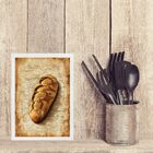 Quadro Decorativo Vintage Pão 45x34cm Moldura Branca