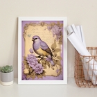 Quadro Decorativo Vintage Passarinho Lilás 33x24cm - Com Vidr