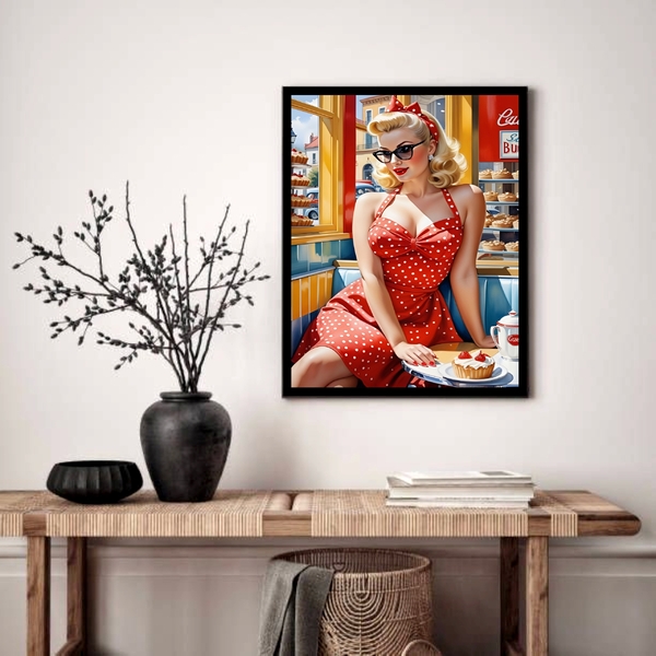 Quadro Decorativo Vintage Pin Up Clássica Poá  - 70x50cm Mold