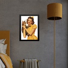 Quadro Decorativo Vintage Pin Up Com Gato 33x24cm Moldura Bra