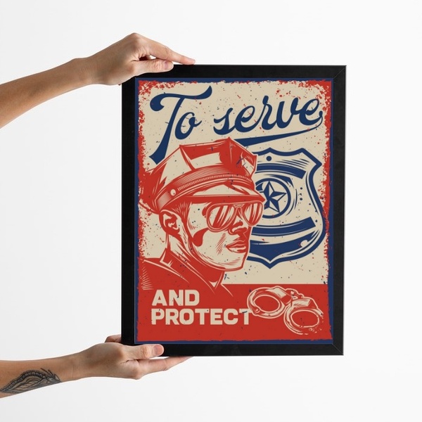 Quadro Decorativo Vintage Polícia 33x24cm Moldura Preta