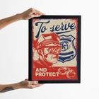 Quadro Decorativo Vintage Polícia 45x34cm - Com Vidro Moldura