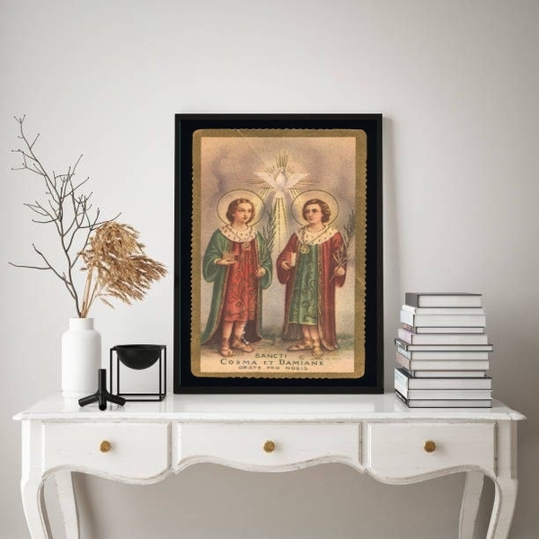 Quadro Decorativo Vintage São Cosme E Damião 45x34cm - Com Vi