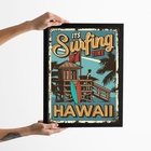 Quadro Decorativo Vintage Surf Hawaii 24x18cm Moldura Preta