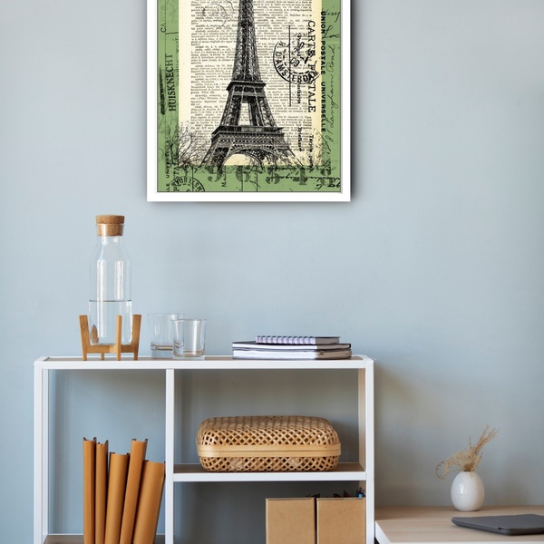 Quadro Decorativo Vintage Torre Eiffel Selo Antigo -70x50cm M