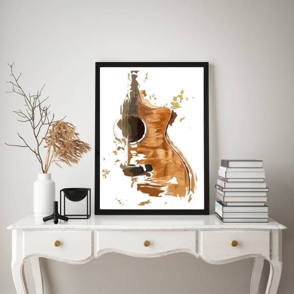 Quadro Decorativo Violão- Aquarela 24x18cm - Com Vidro Moldur