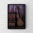 Quadro Decorativo Violino Com Livros 24x18cm Moldura:madeira