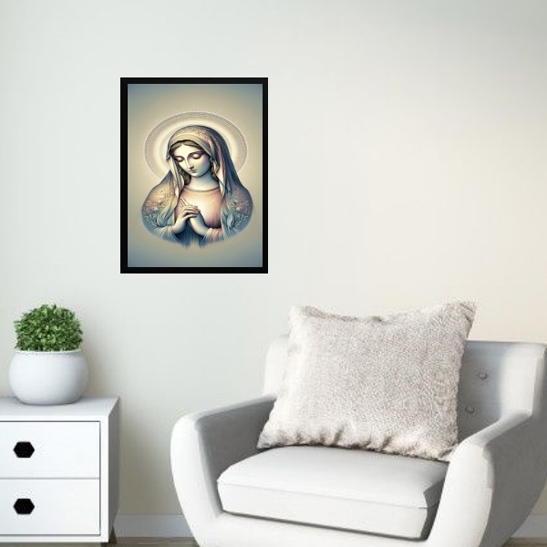 Quadro Decorativo Virgem Maria Prateada 24x18cm - Com Vidro M