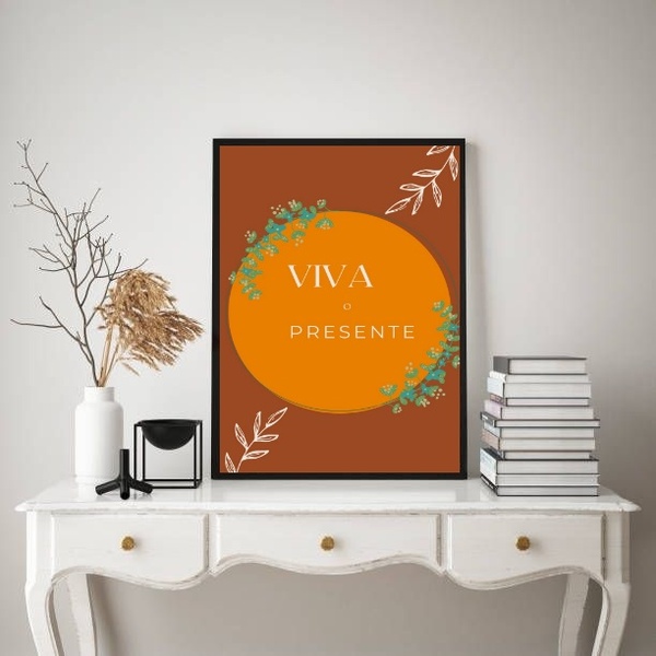 Quadro Decorativo Viva O Presente 24x18cm - Com Vidro Moldura