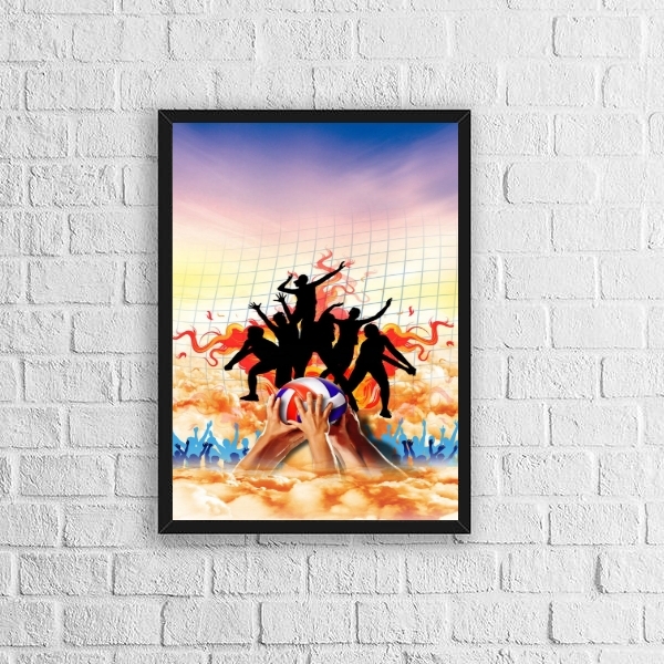 Quadro Decorativo Vôlei De Praia 33x24cm - Com Vidro Moldura: