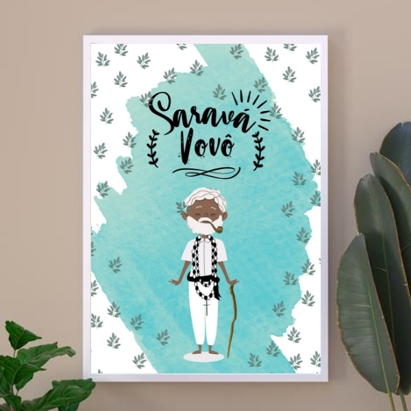 Quadro Decorativo Vovô Preto Velho 45x34cm - Com Vidro Moldur