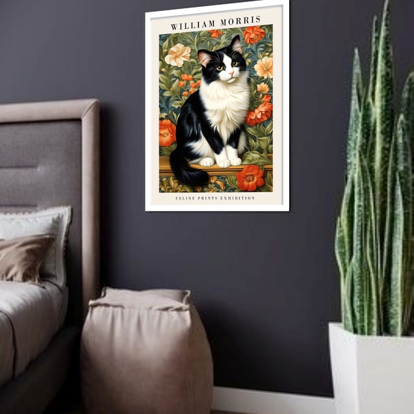Quadro Decorativo William Morris Gato  - 70x50cm Moldura Bran