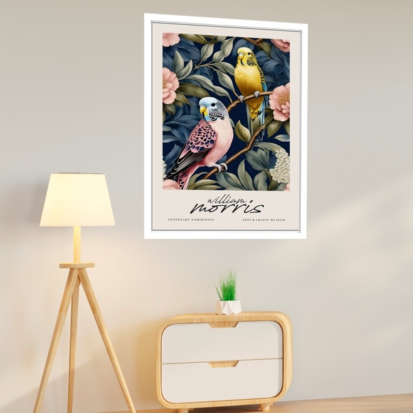 Quadro Decorativo William Morris Pássaros  - 70x50cm Moldura