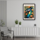 Quadro Decorativo William Morris Pavão  - 70x50cm Moldura Pre