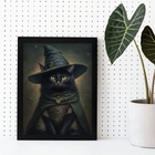 Quadro Decorativo Witchy Black cat 33x24cm Moldura:madeira Pr