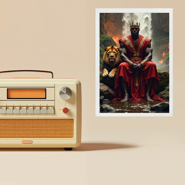 Quadro Decorativo Xangô Com Leão 45x34cm - Com Vidro Moldura