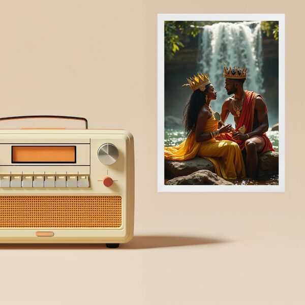 Quadro Decorativo Xangô E Oxum 45x34cm - Com Vidro Moldura Pr