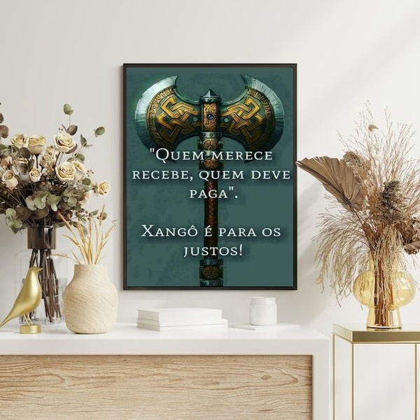 Quadro Decorativo Xangô - Justiça 24x18cm Moldura:madeira Bra