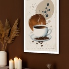 Quadro Decorativo Xícara De Café Com Grãos  - 70x50cm Moldura