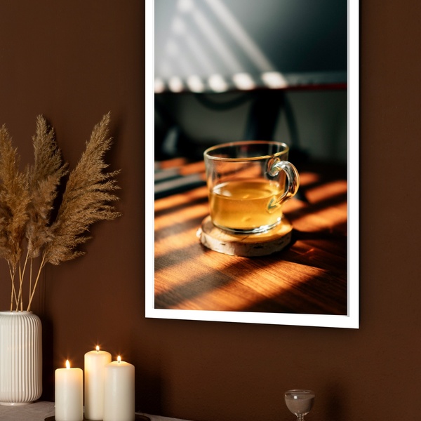 Quadro Decorativo Xícara De Chá Sol  - 70x50cm Moldura Preta