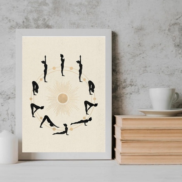 Quadro Decorativo Yoga- Posições 33x24cm - Com Vidro Moldura: