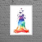 Quadro Decorativo Yoga Aquarela 24x18cm - Com Vidro Moldura:m