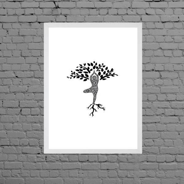 Quadro Decorativo Yoga Árvore 45x34cm Moldura:madeira Branca
