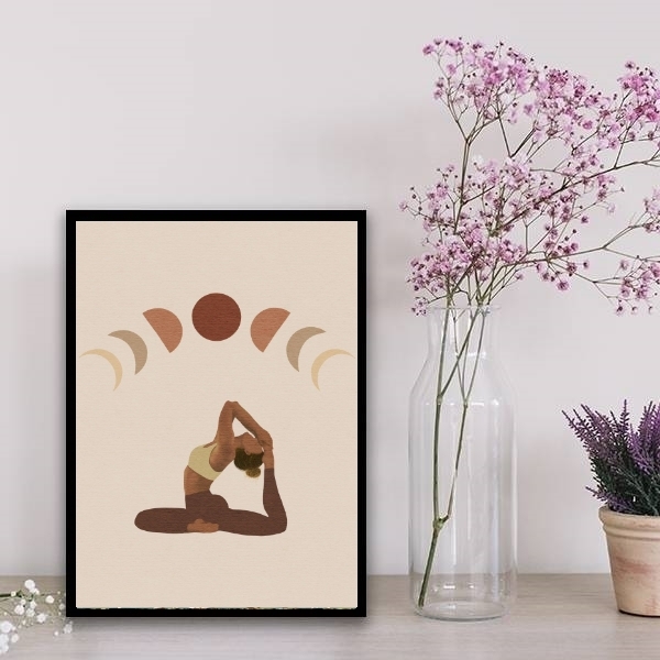 Quadro Decorativo Yoga Boho 24x18cm - Com Vidro Moldura:madei