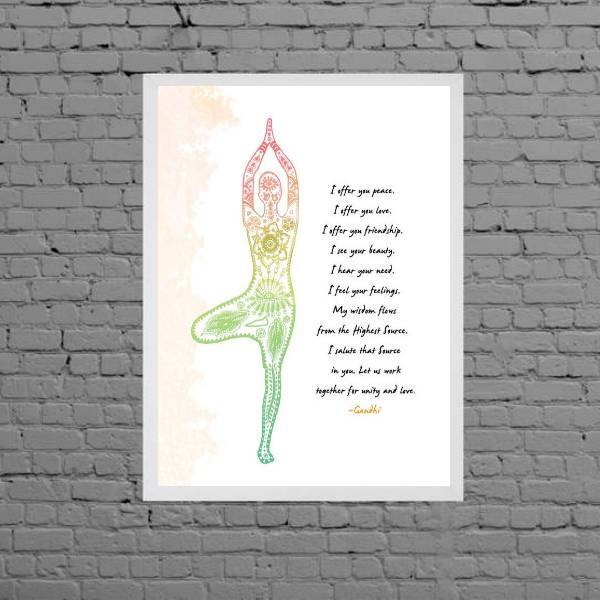 Quadro Decorativo Yoga Frase Gandhi 33x24cm Moldura:madeira P