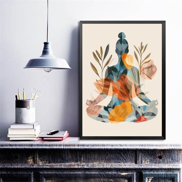 Quadro Decorativo Yoga - Mulher 33x24cm - Com Vidro Moldura B