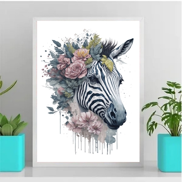 Quadro Decorativo Zebra Aquarela 33x24cm - Com Vidro Moldura: