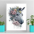 Quadro Decorativo Zebra Aquarela 33x24cm Moldura:madeira Preta