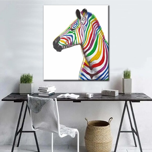 Quadro Decorativo Zebra Colorida Listrada