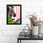 Quadro Decorativo Zebra Com Listra Rosa 33x24cm Moldura Preta