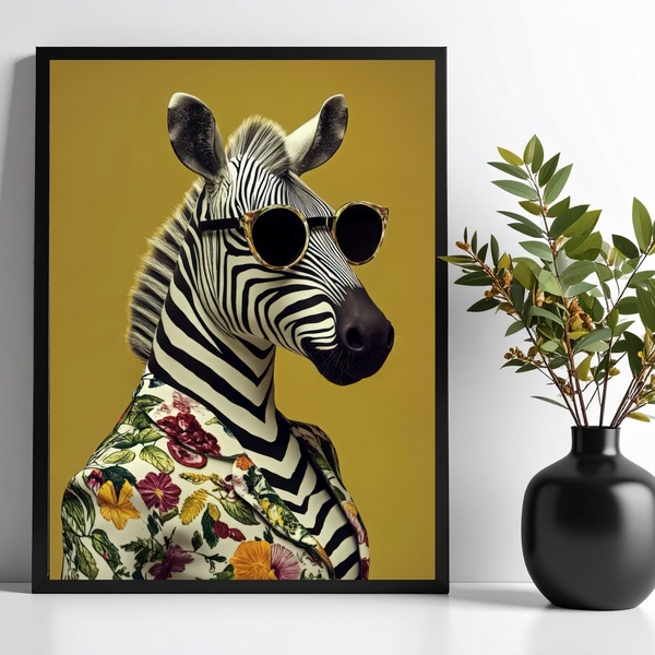 Quadro Decorativo Zebra Fashion De Óculos 24x18cm - Com Vidro