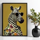 Quadro Decorativo Zebra Fashion De Óculos 33x24cm - Com Vidro