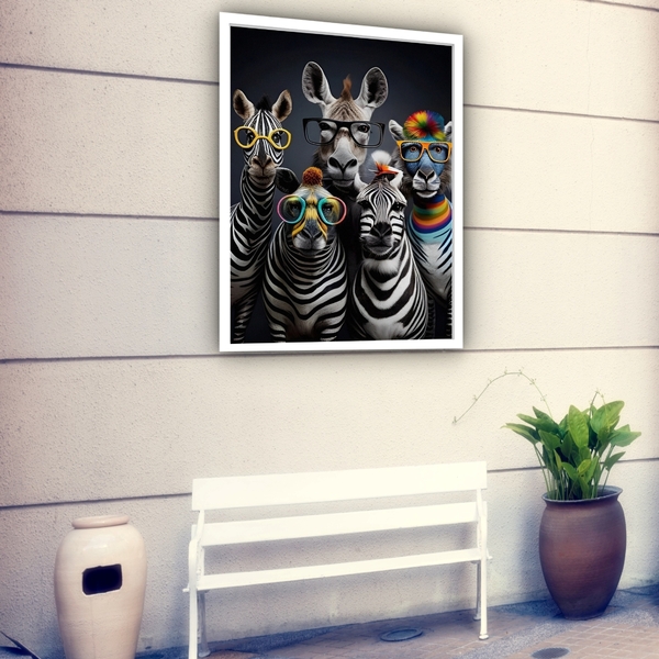 Quadro Decorativo Zebras Modernas De Óculos  - 70x50cm Moldur