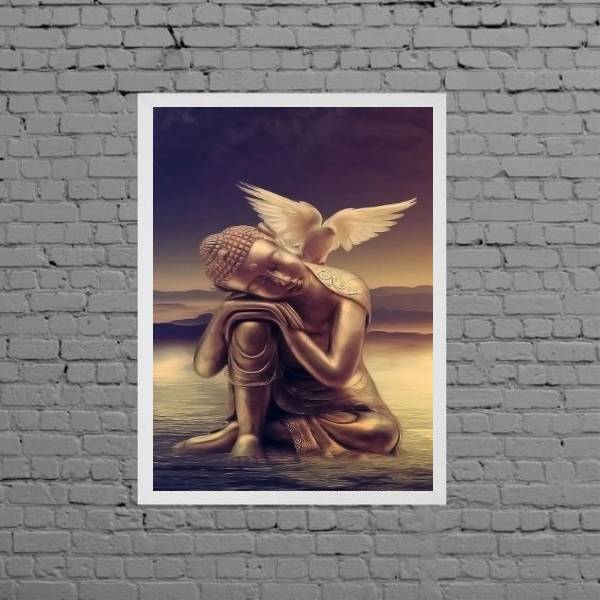 Quadro Decorativo Zen Buda Da Paz 33x24cm Moldura:madeira Bra