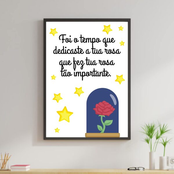 Quadro Dedicaste Tua Rosa- Pequeno Príncipe 24x18cm - Com Vid
