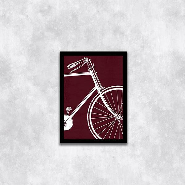 Quadro Desenho Bicicleta Fundo Vinho 45x34cm - Com Vidro Mold
