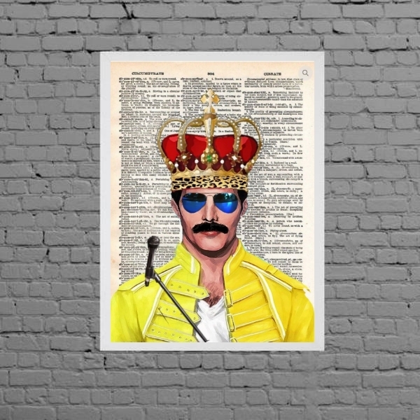 Quadro Desenho Freddie Mercury Queen 33x24cm - Com Vidro Mold