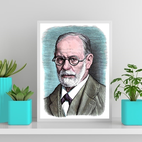 Quadro Desenho Freud 33x24cm - Com Vidro Moldura:madeira Bran