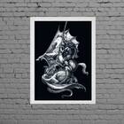 Quadro Desenho São Jorge Preto E Branco 24x18cm Moldura:madei